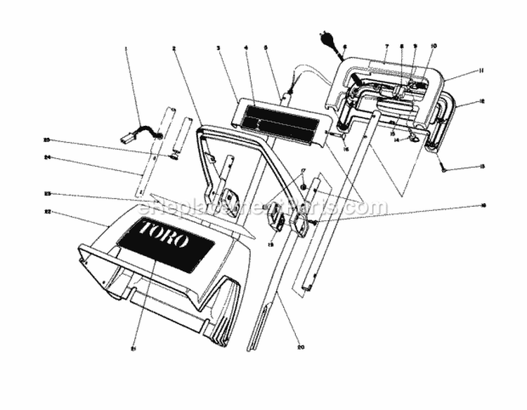 Handle Assembly Diagram and Parts List for 38000 6000001-6999999 - 1986 Lawn Boy Snow Blower